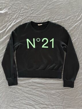 N°21 Black Sweatshirt with Mint Logo - Slightly Cropped Fit - Size Y16